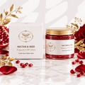 Scrub viso e corpo NECTAR & SEED in gel rosso rubino con granuli esfolianti, in barattolo con tappo dorato.